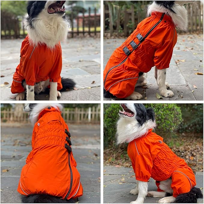 Dogs Waterproof Jacket, Lightweight Waterproof Jacket Reflective Safety Dog Raincoat Windproof Snow-Proof Dog Vest for Small Medium Large Dogs Orange XXL