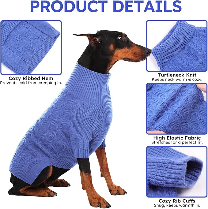 ASENKU Dog Sweater for Small Dog Girls Boys, Fall Winter Turtleneck Long Sleeve Pet Christmas Sweater, Pullover Sweatshirt for Westie, Blue, M