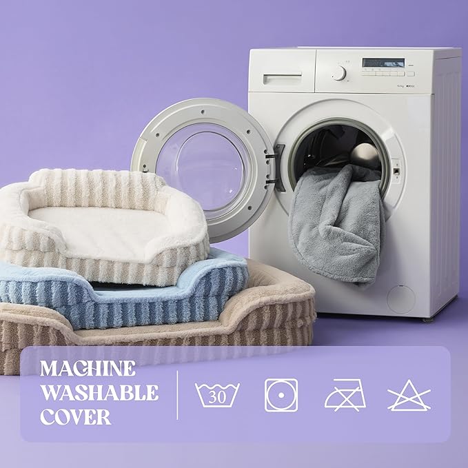 LE SURE Cute L-Plus Dog Beds, Orthopedic Waterproof Large Pet Bed with Sides, High Back Non-Slip Bottom and Egg-Crate Foam Dog Couch Sofa with Washable Removable Cover, Beige