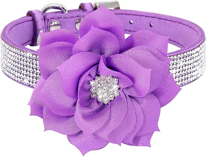 Serijoars Small Dog Collar with Rhinestone Crystal Diamond Colorful Bling Girl Puppy Cat Collars (S, Purple6)