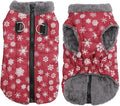 Warm Fleece Dog Coats with Durable Harness Buitl in D-Ring,Waterproof Doggie Jacket for Large Dogs,Dog Vest for Cold Winter,Red,Snow Pattern XXL