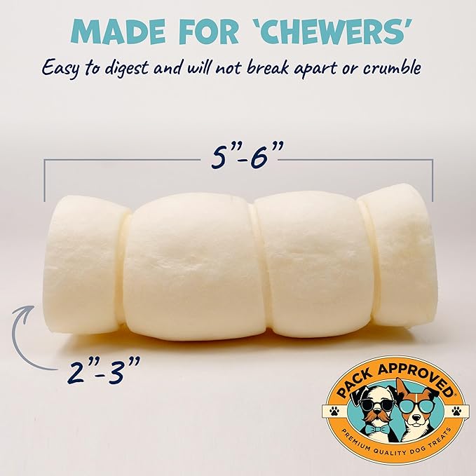 Beef Cheek Rolls for Dogs - Natural & Odor-Free Dog Treats - 5 to 6 Inch Medium Beef Hide Dog Chews - 8 Pack