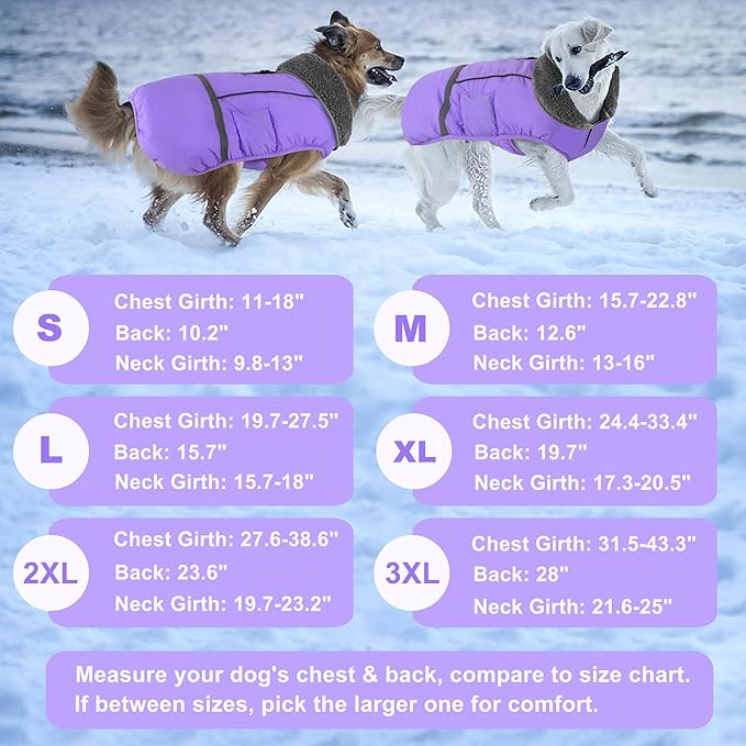 Dogcheer Warm Dog Coat, Waterproof Dog Jacket Christmas Puppy Winter Coat with Buckle, Reflective Adjustable Pet Snow Jacket Fleece Sweater for Small Medium Large Dogs - Taro Purple XL