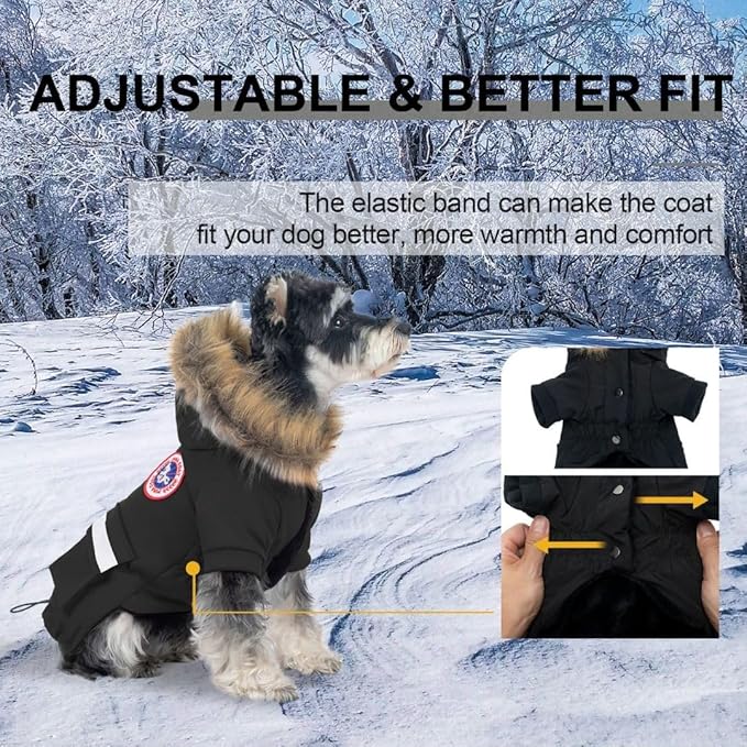 PINA Small Dog Coats - Waterproof, Warm Winter Jacket with Faux Fur Hood, Reflective, Flannel Lined, Windproof