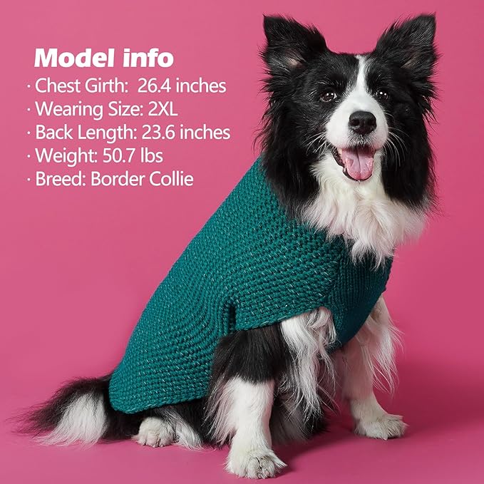 KYEESE Dog Christmas Sweater with Leash Hole Comfy Pullover Sweater Medium Size Male with Reflective Yarn Warm Pet Coats Stretchy Cozy Lightweight Thick Knitwear Dog Clothes,Green, X-Large