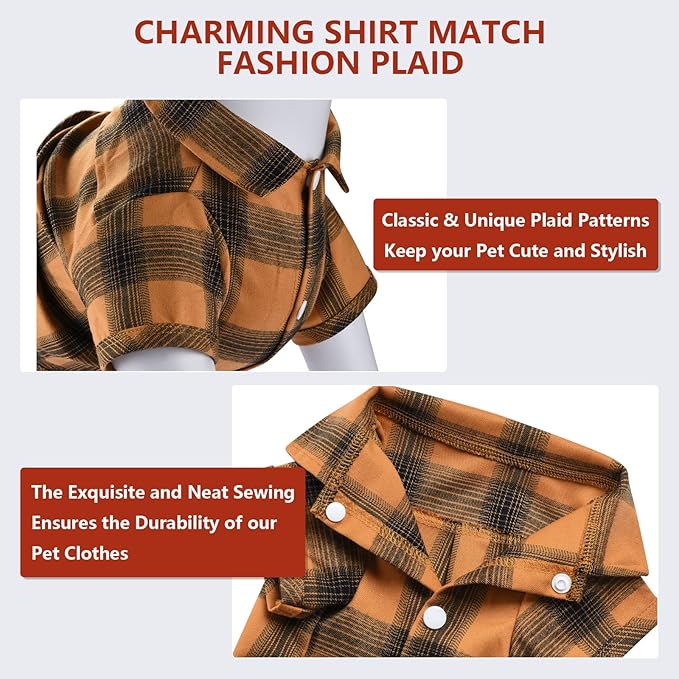 Koneseve Dog Shirt Plaid Dog Clothes for Small Dogs Boy Girl Cat Clothes Soft Puppy Outfit Adorable Pet T-Shirts Kitten Grid Costume Apparel Thanksgiving Christmas Clothing (Yellow; XL/Extra Large)
