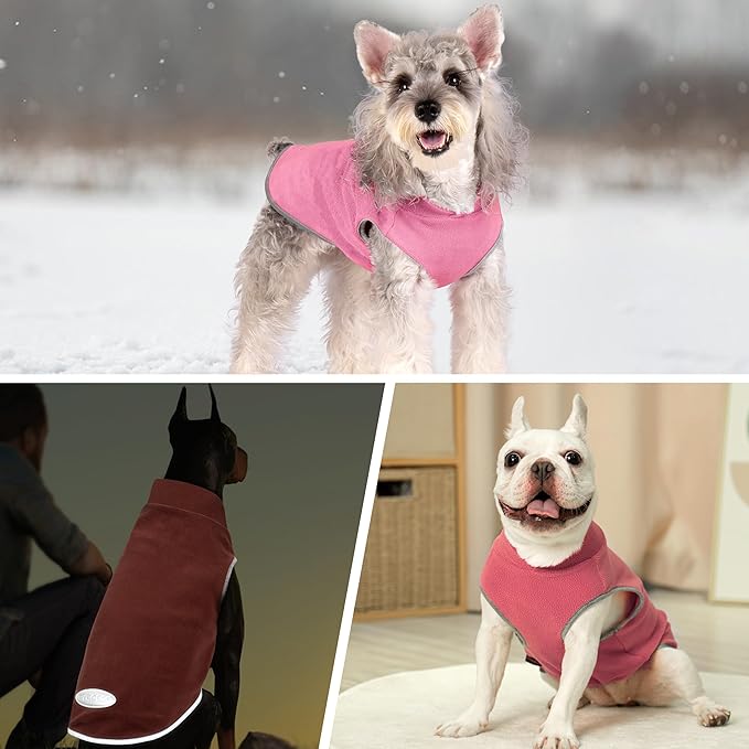 cyeollo 2 Pack Fleece Dog Sweater Vest Dog Sweatshirt Reflective Lightweight Doggie Clothes for Small Dogs Girl Pet Apparel Pink, Fuschia, M
