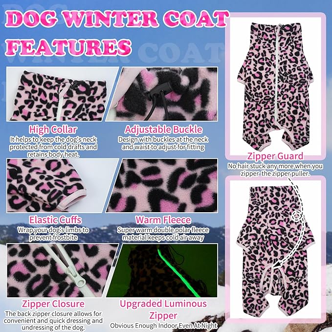 ROZKITCH Dog Winter Coats for Small Dogs, Pet Windproof Warm Cold Weather Jacket Vest with Luminous Zipper, Jumpsuit Apparel Outfit Clothes for Small Dog L-Pink 2XS