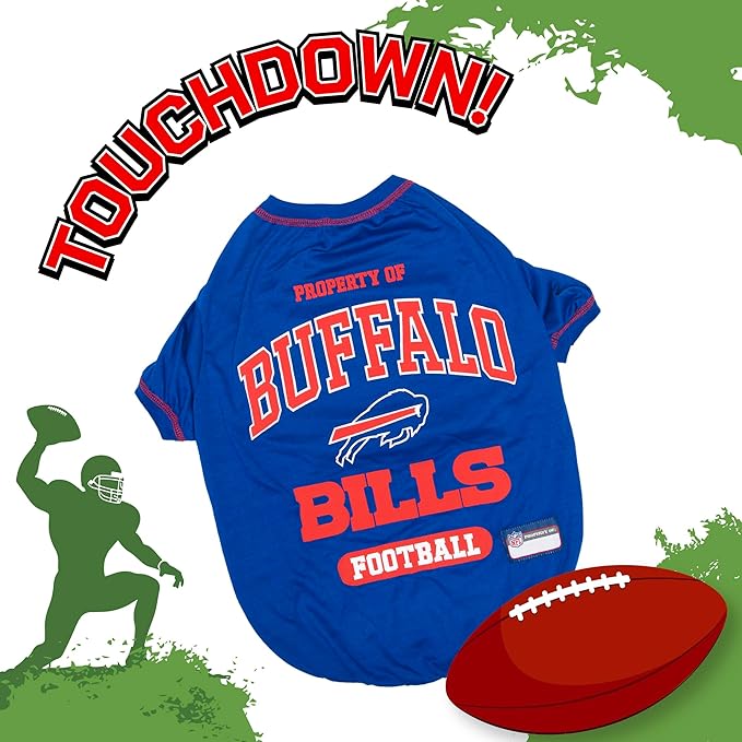 NFL Buffalo Bills Dog T-shirt Small. - Licensed Shirt for Pets Team Colored with Team Logos- Premium Stretchable Materials for the comfort of your Dog & Cat