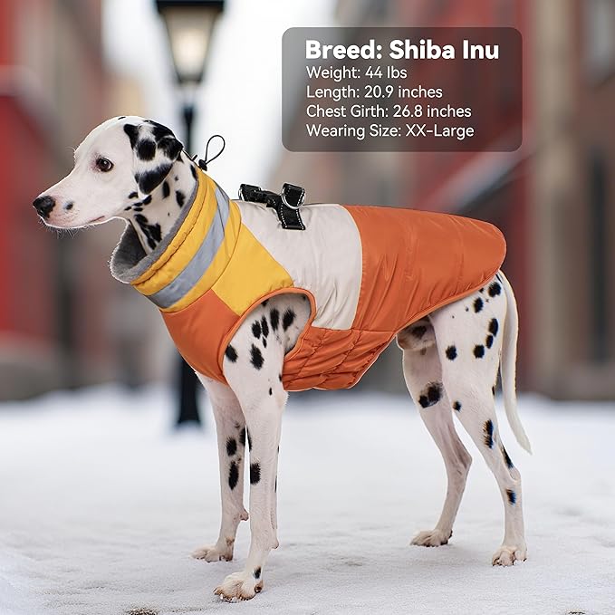 Dog Coats for Medium Dogs, Waterproof Dog Winter Jacket with Harness Built in, Cold Weather Coats, Reflective Zip-up Pet Vest, Warm Fleece Lined Dogs Snowsuit, Orange X-Large