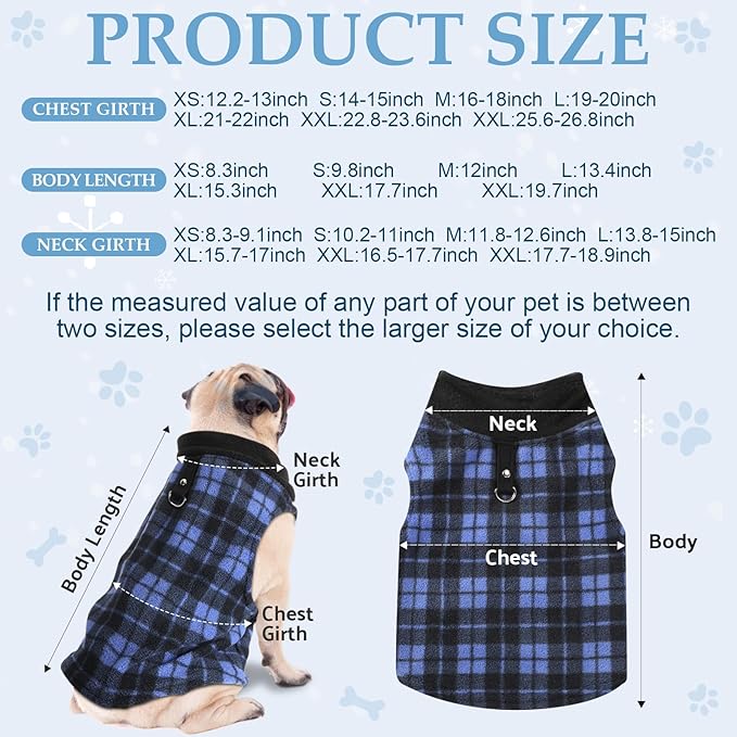 Weewooday 4 Pieces Winter Fabric Dog Sweaters with Leash Ring Soft Fleece Vest Pullover Pet Jacket Warm Dog Clothes Coats for Pet Puppy Cats Chihuahua(XL (Neck:15.7-17” Chest:20.9-21.7”))