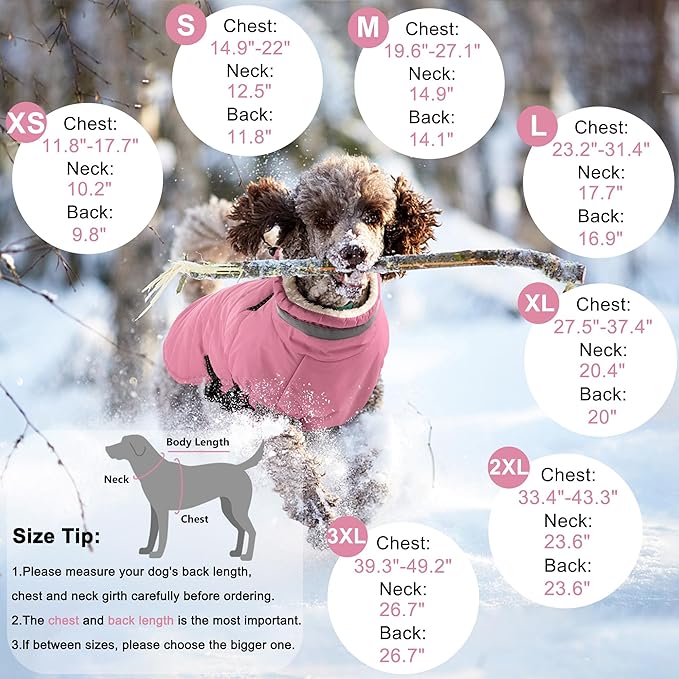 Dogcheer Dog Coat with Harness, Waterproof Dog Jacket Adjustable Winter Coat with Zipper, Christmas Puppy Snow Jacket Fleece Sweater for Small Medium Large Dogs - Light Pink XS