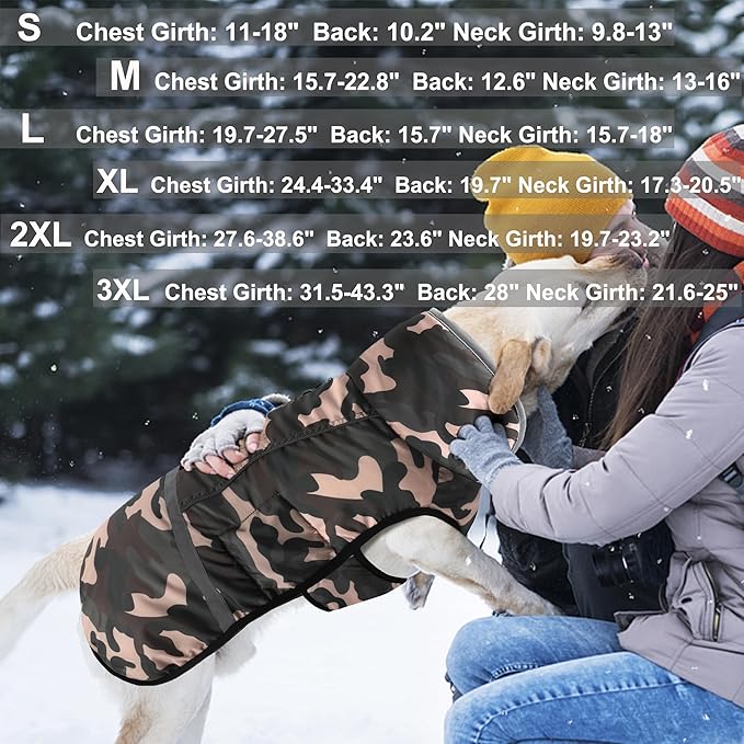 Dogcheer Warm Dog Coat, Waterproof Dog Jacket Christmas Puppy Winter Coat with Buckle, Reflective Adjustable Pet Snow Jacket Fleece Sweater for Small Medium Large Dogs - Dusty Pink Camo, S