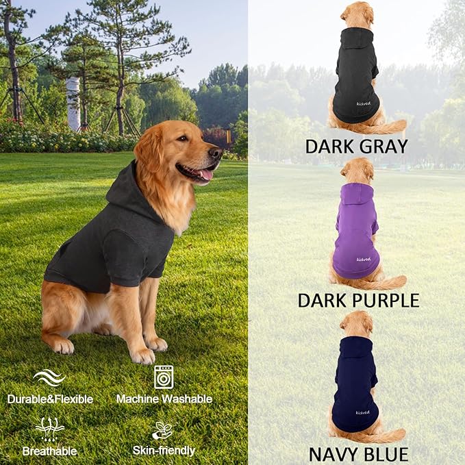 Basic Dog Hoodie Sweatshirts, Pet Clothes Hoodies Sweater with Hat and Leash Hole, Soft Cotton Outfit Coat for Large Medium Small Dogs, Dark Grey (XX-Large)