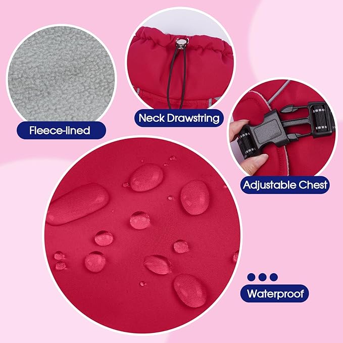 FUAMEY Dog Cold Weather Coats,Dog Winter Jackets for Large Dogs Warm Dogs Coat with Reflective Strips Waterproof Pet Snowsuit Thick Paded Pets Vest for Labrador Golden Retriever Wine Red 2XL
