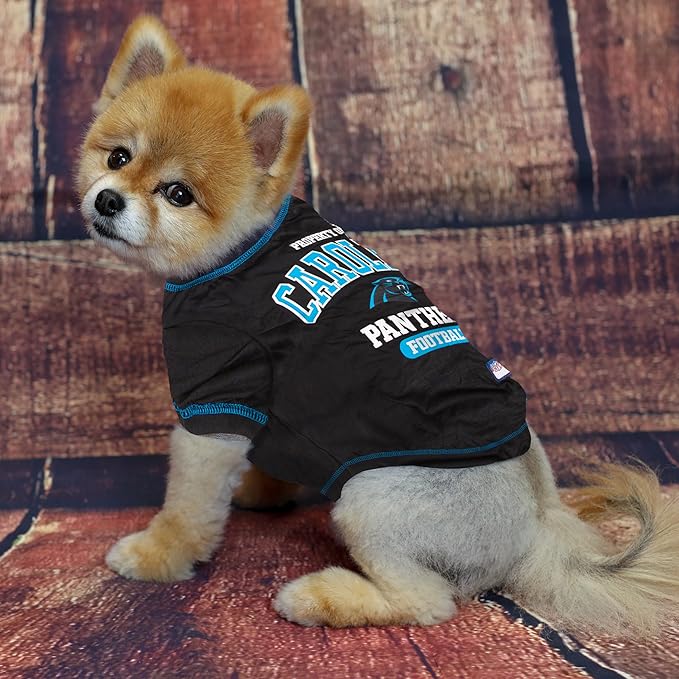 NFL Carolina Panthers Dog T-shirt Medium. - Licensed Shirt for Pets Team Colored with Team Logos- Premium Stretchable Materials for the comfort of your Dog & Cat