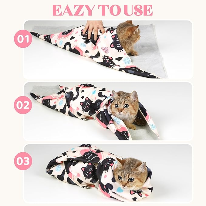 35.4“ Cat Wrap for Cutting Nails Self-Adherent Fabric Cat Wrap for Grooming Cat Restraint for Nail Clipping Anti-Escape Cat Calming Wrap Within 22lbs