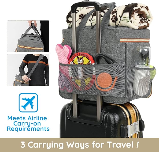 Dog Travel Bag for Week Away/Overnight Trips - Multi-Function Pockets, Ideal Dog Diaper Bag & Travel Kit (Grey)