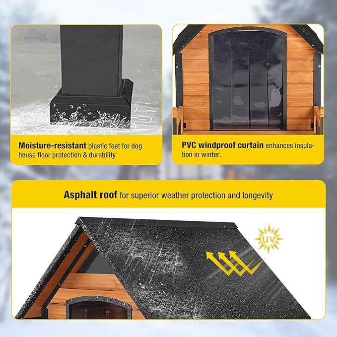 AIVITUVIN Heated Outdoor Dog House with Anti-Chewing Iron Surround Insulated Liner Dog Kennel for Large Breed Dog Shelter Weatherproof (Brown 50.9" D x 37.4" W x 37.2" H)