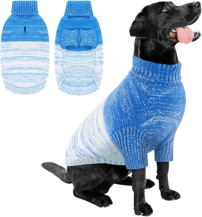 Queenmore Pullover XL Dog Sweater,Classic Turtleneck Warm Dogs Sweater with Leash Hole for Dog Girls Boys,Winter Knitwear Clothes for Dachshund,Corgi,French Bulldog(Royal Blue,XL)