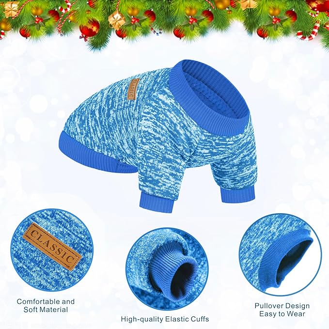 2 Pieces Pet Dog Classic Knitwear Sweater, Fleece Coat for Small,Medium Dogs,Warm Pet Dog Cat Clothes,Soft Puppy Customes for Chihuahua Yorkshire Tzu (Blue Dark Navy,S)