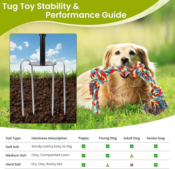 Tether Tug Outdoor Dog Toy with Chew Rope, Adjustable Height Sturdy Metal Tug of War Interactive Pull Pet Toys Exercise Game for Dog Self Play in Yard Park Playground