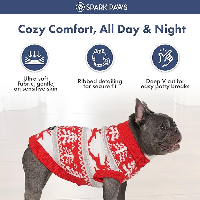 Spark Paws Christmas Dog Sweater - Ultra Soft Holiday Knit Sweater for Small, Medium & Large Dogs, Cute Pet Sweater for French Bulldogs & Big Dogs, Potty V Cut Design Jacket (Winter Wonderland, M)