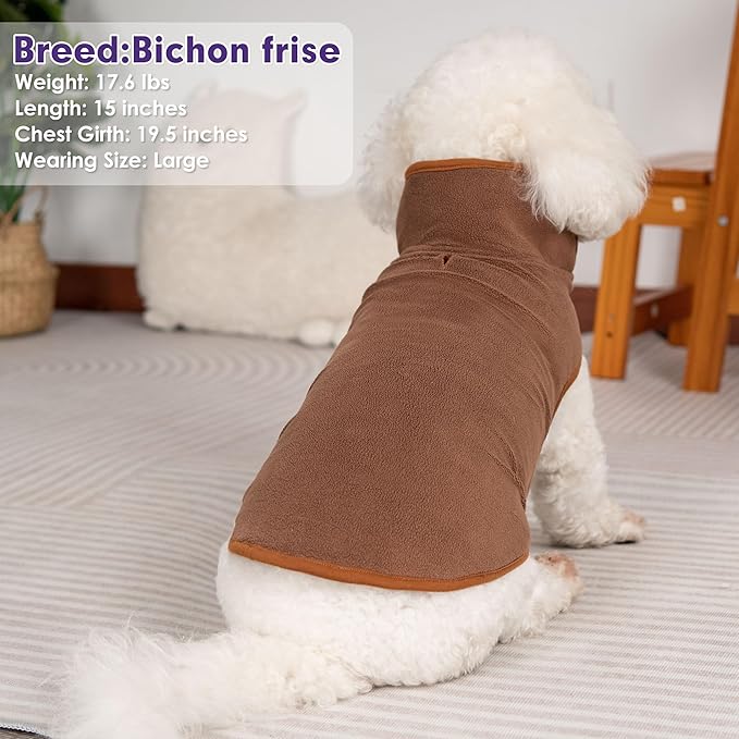 cyeollo Warm Dog Coat Fleece Sherpa Winter Sweater Coats, Turtleneck Dog Jacket Vest for Small Medium Large Dogs with Leash Hole, Soft Reversible Pet Coats for Cold Weather, Burgundy, XL