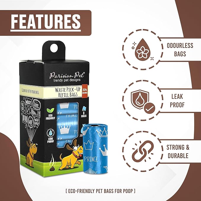 Parisian Pet Ecofriendly Dog Poop Bags Rolls - 160 Count Unscented Poop Bags for Dogs - Leakproof, Extra Thick, 8 Dog Waste Bags Refill Rolls - Blue Doggie Poop Bags - Fits All Dispenser
