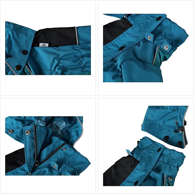 LOVELONGLONG Waterproof Dog Raincoat with Removable Hood – Outdoor Full Body Dog Jacket, Windproof Snowproof Shell Suit – All Season Pet Rain Gear Ocean Teal S