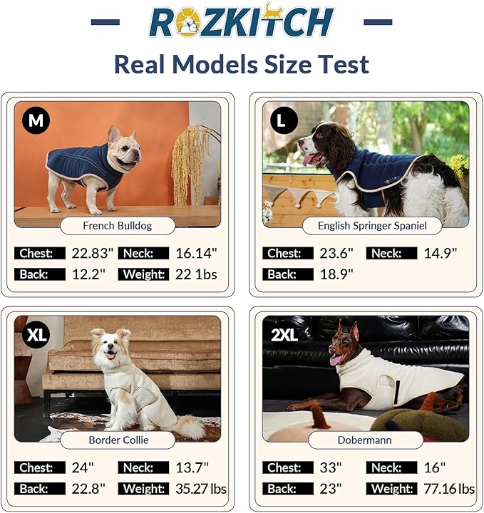 ROZKITCH Reversible Fleece Dog Jacket, Super Warm Sherpa Sweater with Leash Hole & Embroidery, Adjustable Double-Sided Plush Vest for Medium Breeds Outdoor Indoor DarkBlue L