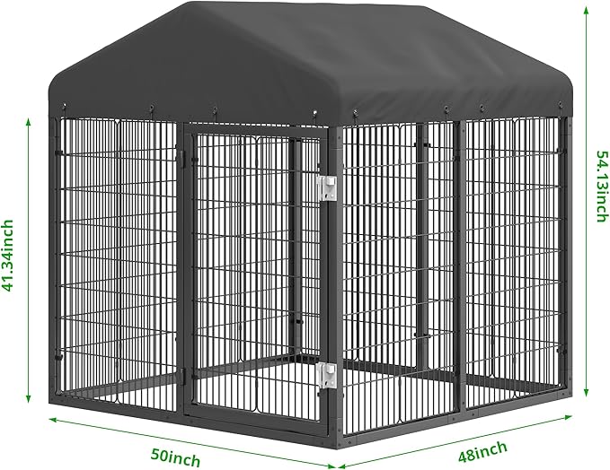 Outdoor Dog Kennel Steel Ideal Dog Fence for Small Dogs Anti-Rust Coating Cage with Roof All Weather Resistant Dog House with Double Locks(50"x48"x54")