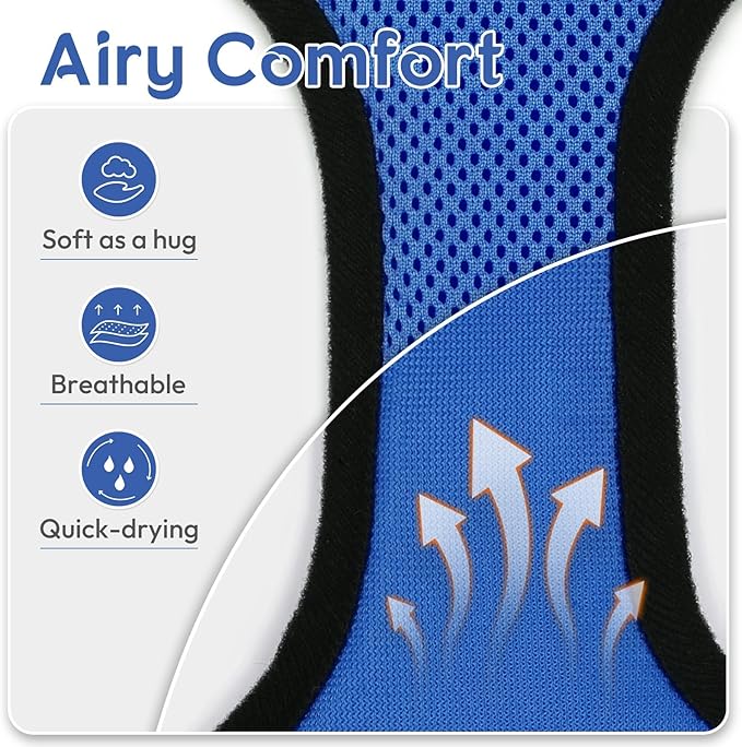 Dooradar Cat Harness and Leash Set, Escape Proof Safe Adjustable Kitten Vest Harnesses for Walking, Easy Control Soft Breathable Mesh Jacket with Reflective Strips for Cats, Blue, M
