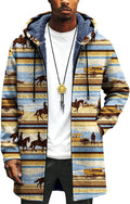 Mens Long Cardigan Hoodies Full Zip Fleece Lined Jackets Fashion Knitted Color Block Hooded Coat with Pockets