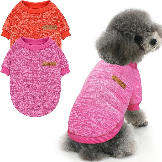 2 Pieces Pet Dog Classic Knitwear Sweater, Fleece Coat for Small,Medium Dogs,Warm Pet Dog Cat Clothes,Soft Puppy Customes for Chihuahua Yorkshire Tzu (Rose Red Orange,XXS)