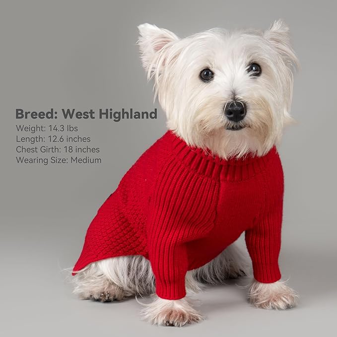 cyeollo Warm Small Dog Sweater, Knit Cold Weather Doggy Sweaters for Small Dogs Girl Pullover Winter Dog Clothes with Turtleneck for Indoor & Outdoor Wear, Red M