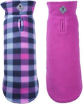The Worthy Dog Fargo Fleece Plaid Dog Jacket, Adjustable Reversible with Harness Hole, Wind-Resistant, Winter Outdoor Clothes for Pets, Purple - 12''