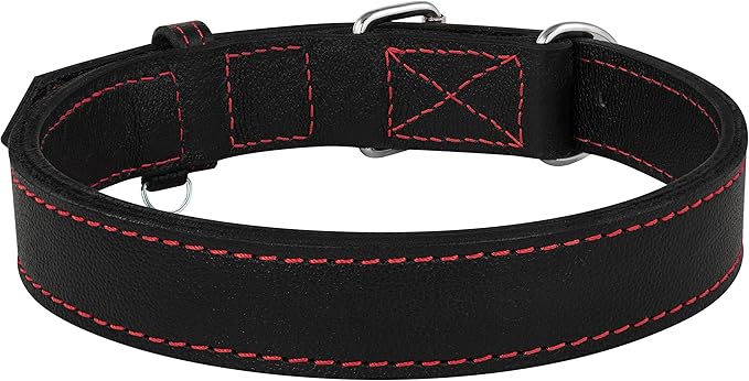 Riparo Dog Collar - Genuine Leather Dog Collars - Heavy Duty Dog Collars for Medium Large and Extra Large Dog Breeds (M: 1” Wide for 14” - 18” Neck, Black/Red Thread)