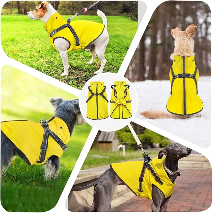 Mosucoirl Dog Raincoat Waterproof Doggie Hoodie Reflective Dog Raincoat Hooded Adjustable Rain Jacket for Small Medium Large Dogs Puppies Doggie Black Red Yellow Green (Yellow, S)
