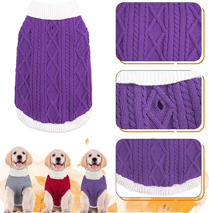 Small Dog Sweaters with Leash Hole Turtleneck Dog Sweaters Knitwear Boys Girls Warm Soft and High Stretch Pet Clothes for Fall Winter，Pet Shirts for Kitten Puppy Purple Small