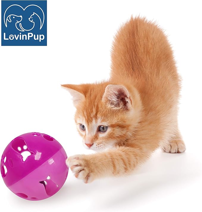 Cat Ball Toy with Bell Larger Size, Bells Jingle as Balls Roll, 3 Pack, Set of 3 Cat Toys for Small or Large Cats, or Other Animals (Pink - 3 Pack)