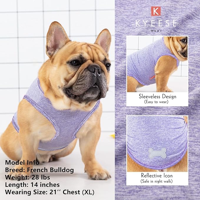 KYEESE 2 Pack Dog Shirts Quick Dry Soft Stretchy Pet T-Shirts with Reflective Label Tank Top Sleeveless Sun Protection Vest Dog Clothes for Small Medium Dogs, Medium, Purple+Pink