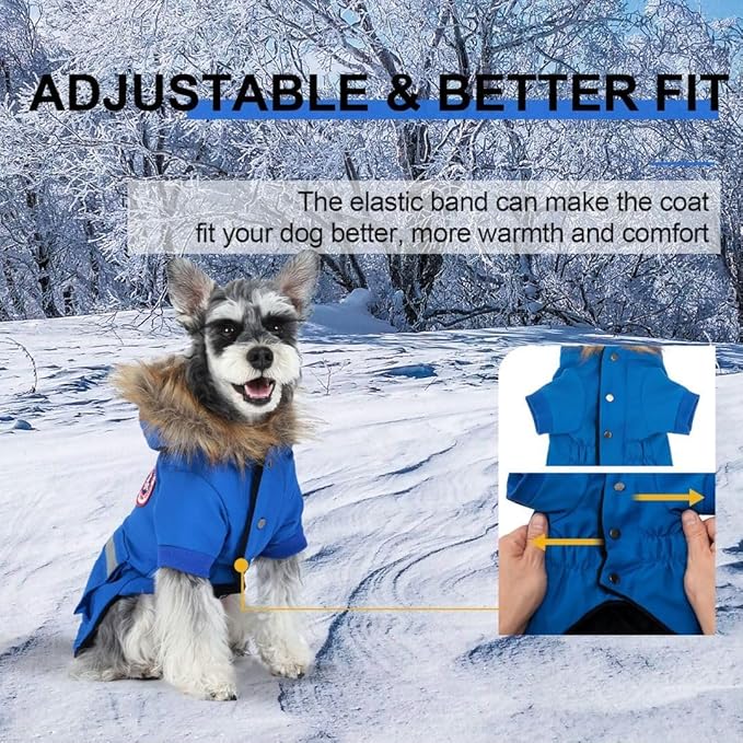 PINA Dog Coats for Small Dogs, Waterproof Dog Jacket, Dog Winter Coat Jacket, Warm Dog Cold Weather Coats, Windproof Reflective Dog Hoodie with Pocket, Flannel Lining Dog Snow Coat with Faux Fur Hood