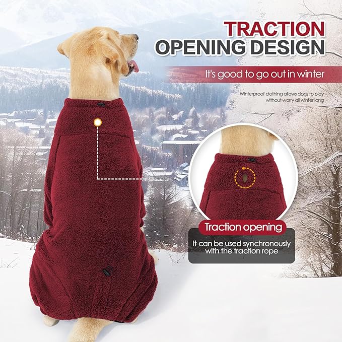 Dog Winter Coat, Warm Fleece Jacket, Windproof Pullover Jumpsuit, Full Body Dog Pajamas Onesie, Cold Weather Clothes for Medium Large Dog