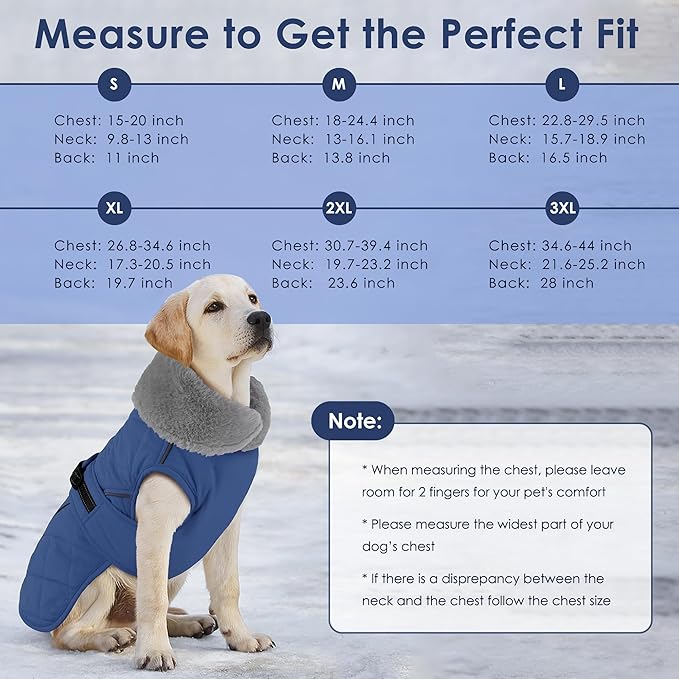 Dog Coat, Waterproof Dog Winter Jacket with Adjustable Buckle, Reflective Turtleneck Pet Snow Vest Warm Fleece Sweater for Small Medium Large Dogs - Blue, 3XL