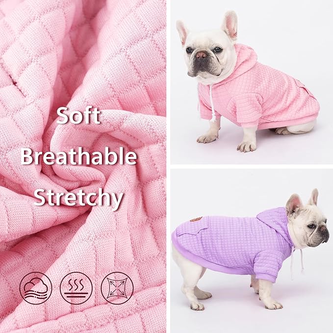 2 Pack Dog Hoodie Sweaters for Small Medium Dogs Warm Dog Clothes for Large Dogs Soft Waffle-Like Laminated Sweatshirt Bulldog (Pink+Purple, XXS (Back: 8",Chest: 11", Neck: 7.9"))