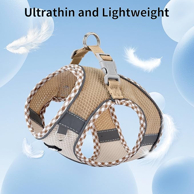 AIITLE Escape-Proof Dog Harness - Extra Soft Jacquard Fabric with Moisture-Wicking Lining, Adjustable Fit for Boston Terrier, Pekingese - Running, Playdates, Outdoor Adventures (Brown-Beige, L)
