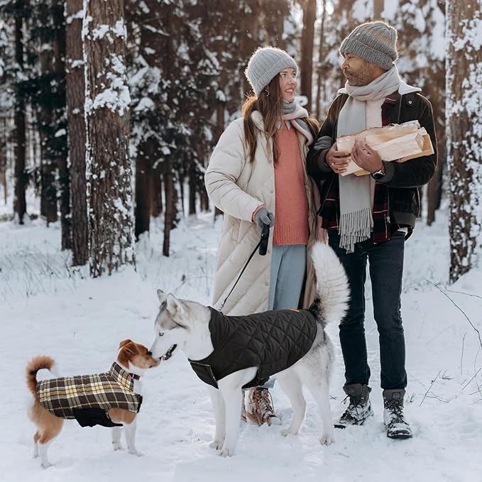 Kuoser Waterproof Dog Coat, Reversible Dog Jacket for Medium Dogs, Adjustable Durable Doggie Winter Coat Warm Puppy Cold Weather Apparel from Small to Large Breed, New Brown M