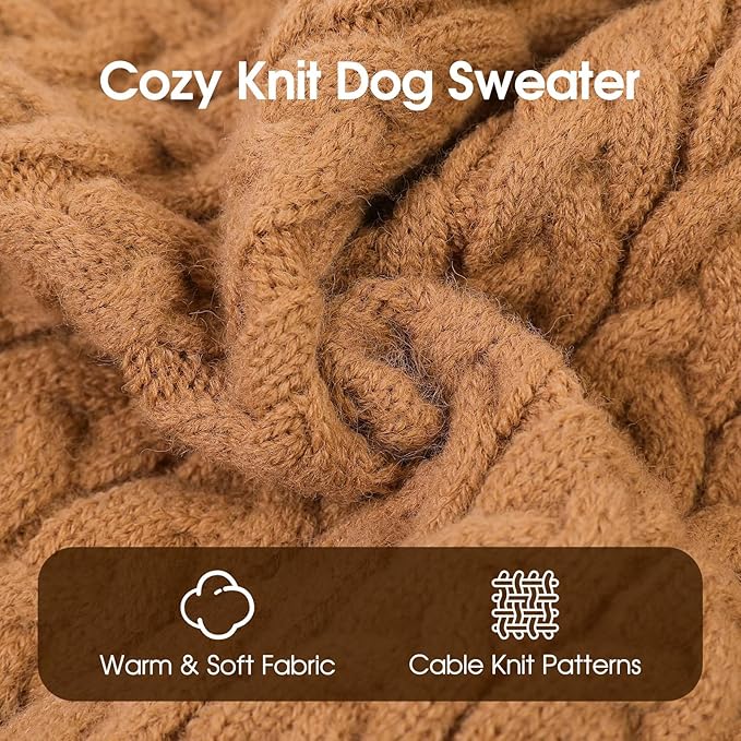 SAWMONG Dog Sweater, Dog Sweaters for Small Dogs Girls Boys, Pullover Turtleneck Knitted Doggy Sweatshirt, Cold Weather Pet Clothes（Khaki, X-Small