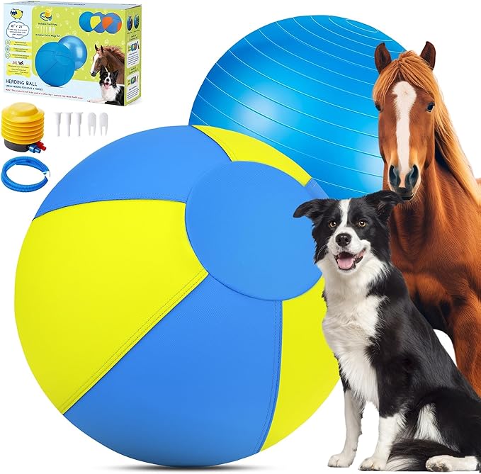Herding Ball for Dogs - 25'' Dog Herding Ball for Horse, Dog Training Toy for Australian/German Shepherd Collie, Outdoor Dog Toys for Birthday Gifts - Large, Yellow